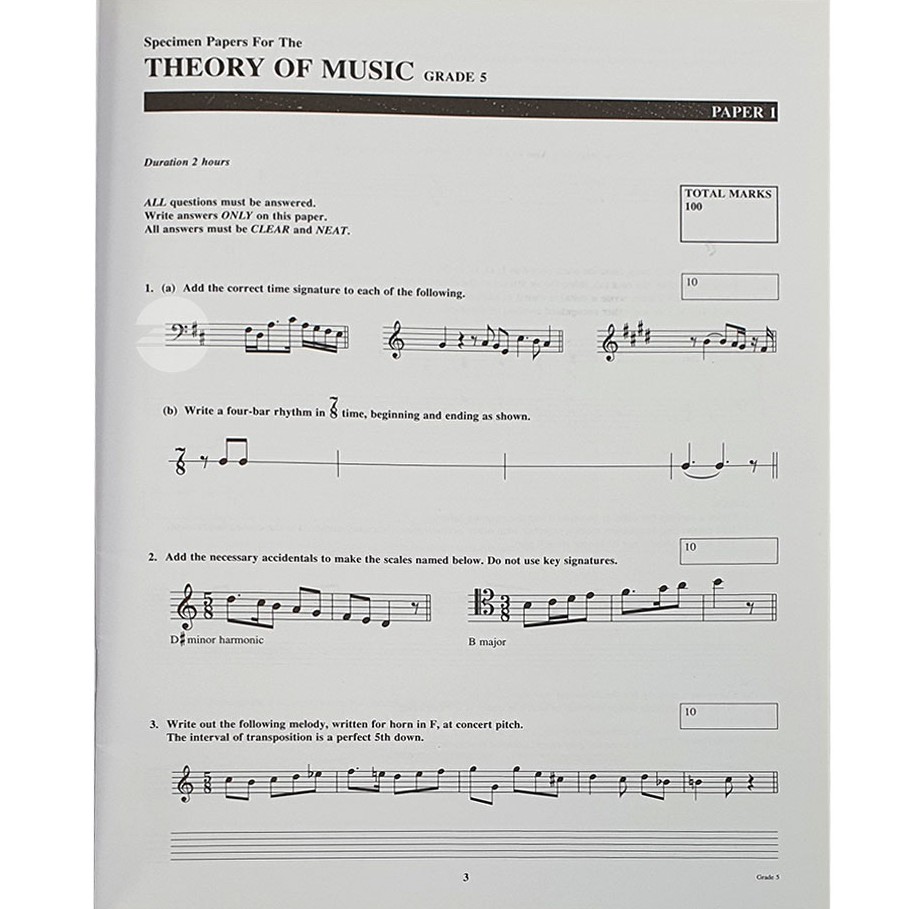Specimen Papers for the Theory of Music Grade 5 - Euphony Musical